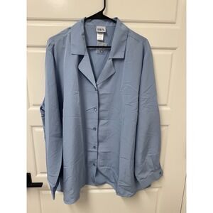 BFA Classics Womens Blouse Button Front Collared Light Blue Plus Size 26W NWT